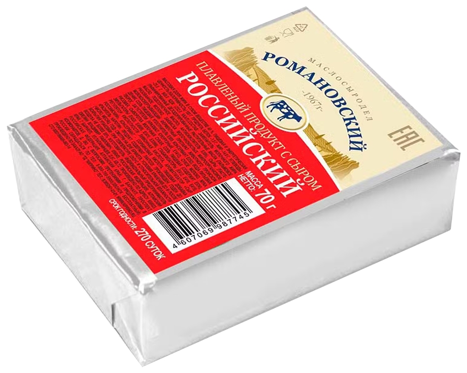Плавленый продукт с сыром РОМАНОВСКИЙ Российский сзмж 40% 70г