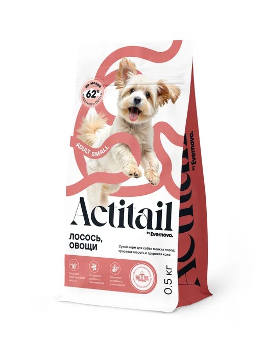 Корм для собак АКТИТЕЙЛ с лососем и овощами для мелких пород 500г