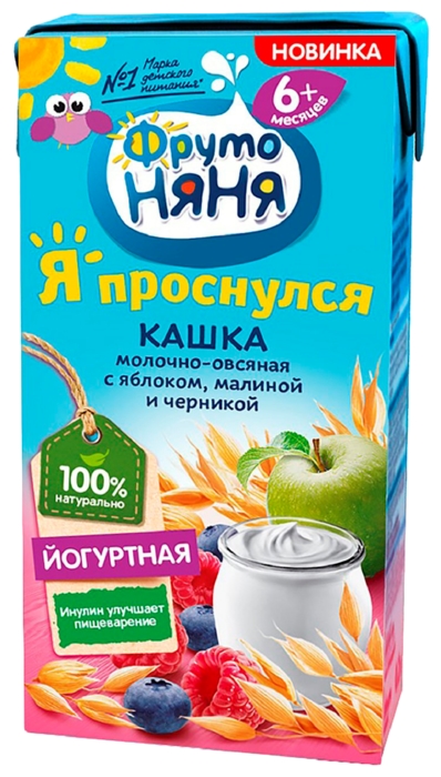 Кашка ФРУТОНЯНЯ овсяная йогуртная яблоко малина черника фруктоза молочная бзмж т/пак 200г