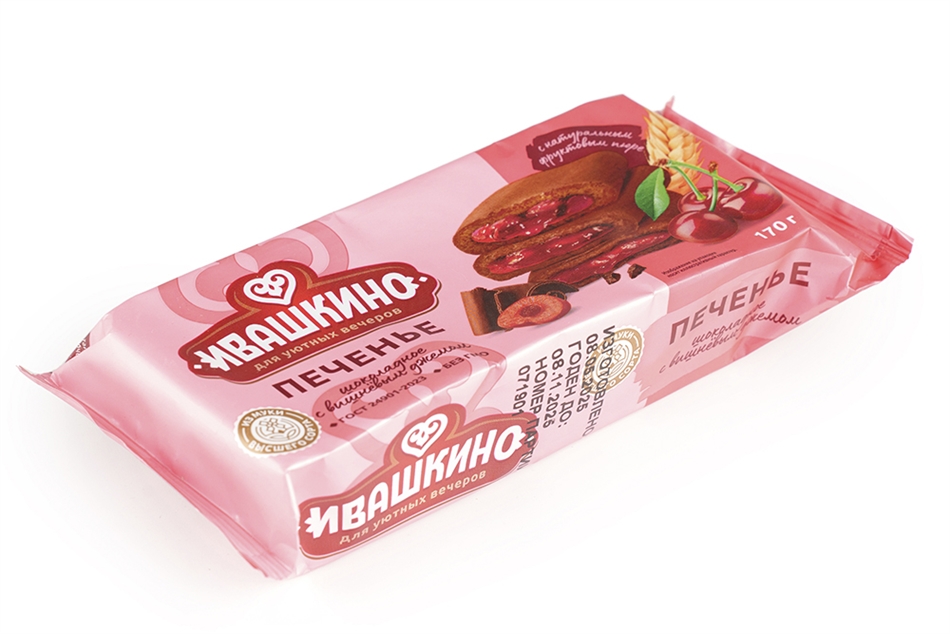 Печенье ИВАШКИНО шоколадное с вишневым джемом 170г