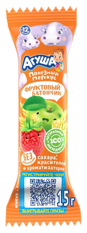 Батончик фруктовый АГУША яблоко клубника злаки м/у 15г