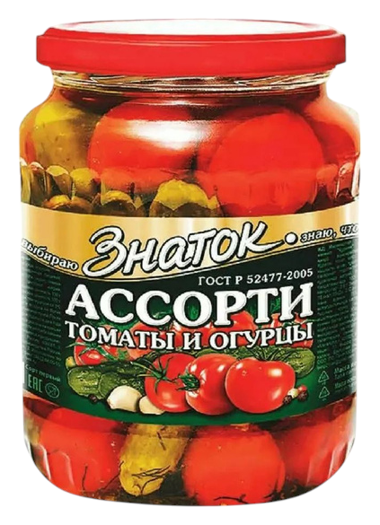 Ассорти ЗНАТОК Томаты и огурцы ст/б 680г