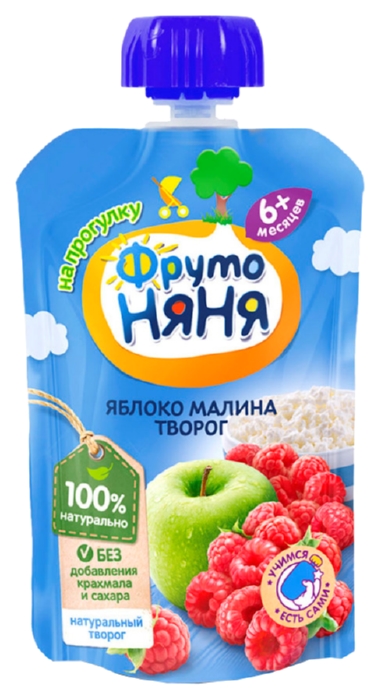 Пюре ФРУТОНЯНЯ яблоко малина творог бзмж м/у 90г