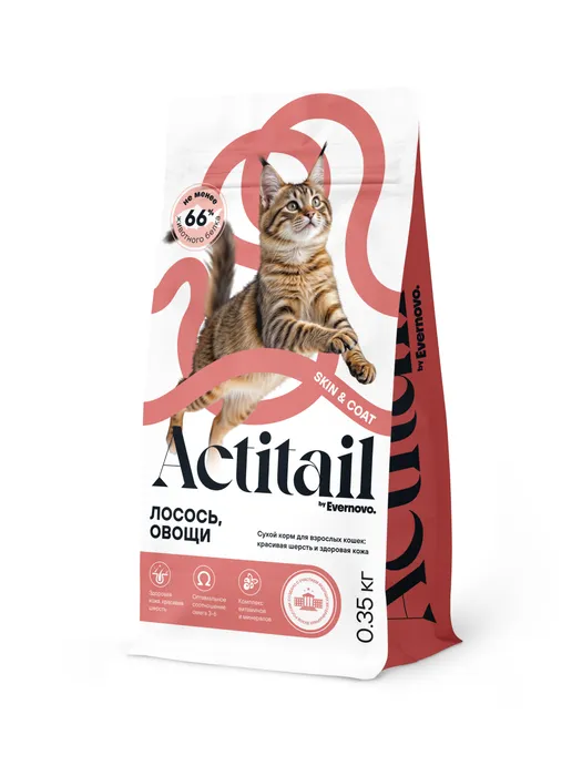 Корм для кошек АКТИТЕЙЛ с лососем и овощами 350г