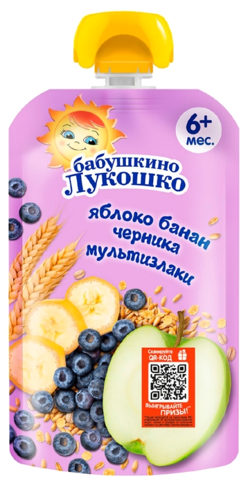 Пюре БАБУШКИНО ЛУКОШКО яблоко банан черника мультизлаки м/у 125г