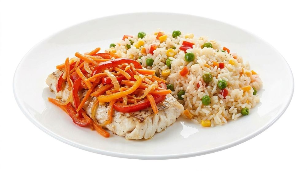 Минтай с овощами и рисом 240г