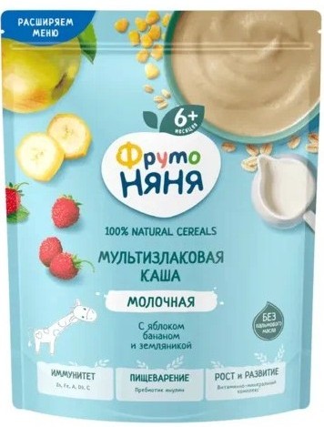 Каша ФРУТОНЯНЯ мультизлаковая яблоко банан земляника бзмж м/у 190г
