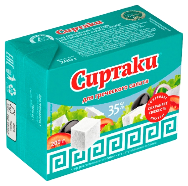 Сыр рассольный СИРТАКИ Классик для греческого салата бзмж 35% в/у 200г