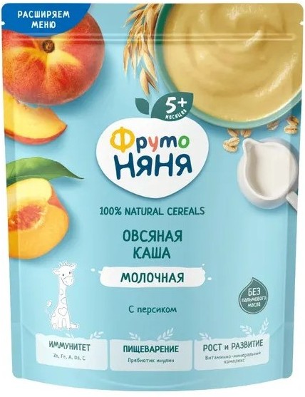 Каша ФРУТОНЯНЯ овсяная персик молочная бзмж м/у 190г