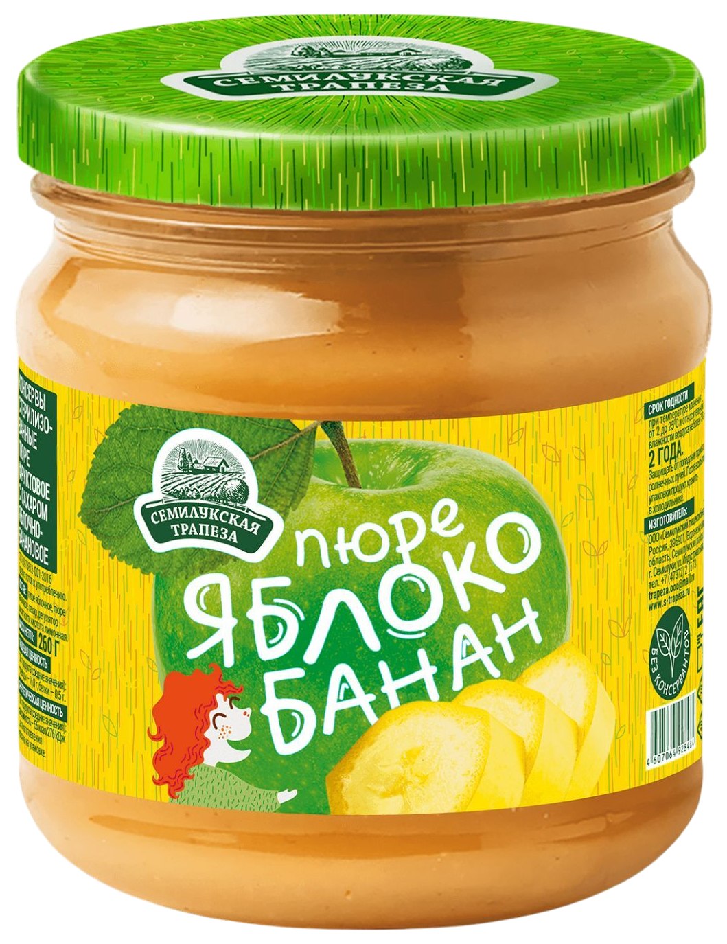 Пюре фруктовое СЕМИЛУКСКАЯ ТРАПЕЗА яблоко-банан ст/б 470г