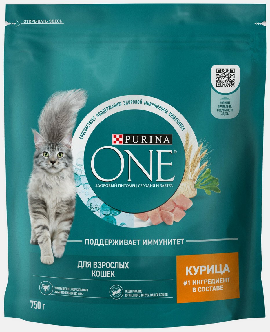 Корм для кошек ПУРИНА ВАН для взрослых с курицей и цельными злаками 750г