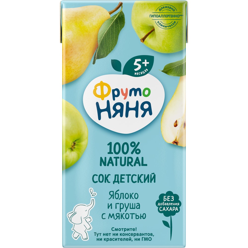 Сок ФРУТОНЯНЯ  яблоко груша без сахара 0.2л