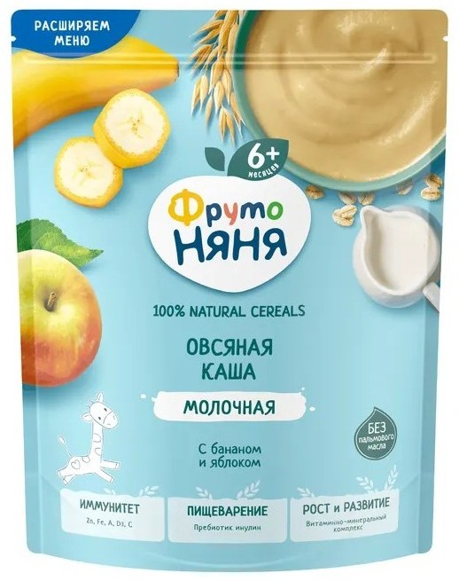 Каша ФРУТОНЯНЯ овсяная банан яблоко молочная бзмж м/у 190г