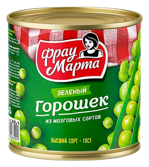 Горошек ФРАУ МАРТА зеленый ГОСТ ж/б 400г