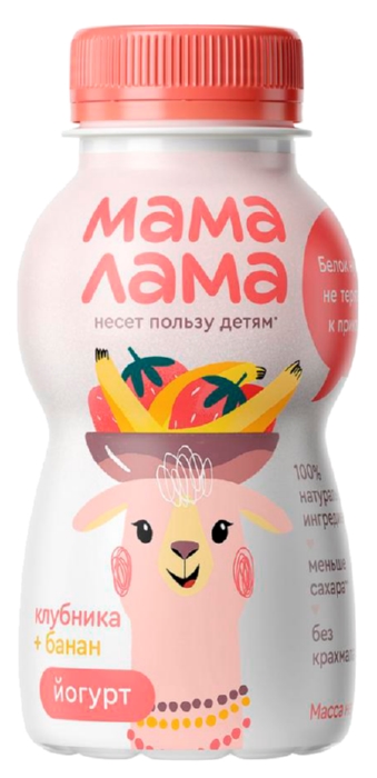 Йогурт МАМА ЛАМА клубника банан бзмж 2.5% 200г