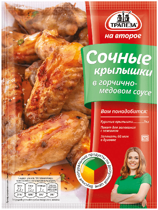 Приправа ТРАПЕЗА сочные крылышки в горчично-медовом соусе м/у 30г