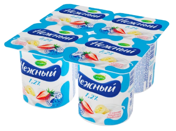 Йогуртный продукт КАМПИНА Нежный банан клубника бзмж 1.2% 100г