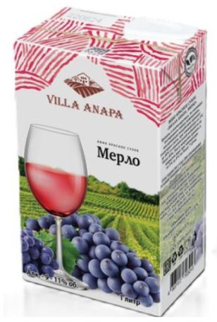 Вино ВИЛЛА АНАПА Мерло красное сух  9-11% т/пак 1л