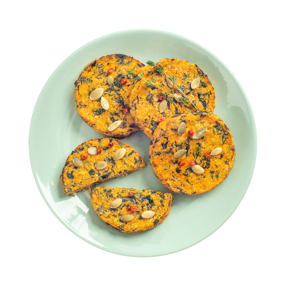 Галеты из тыквы, батата, овсяных хлопьев и шпината