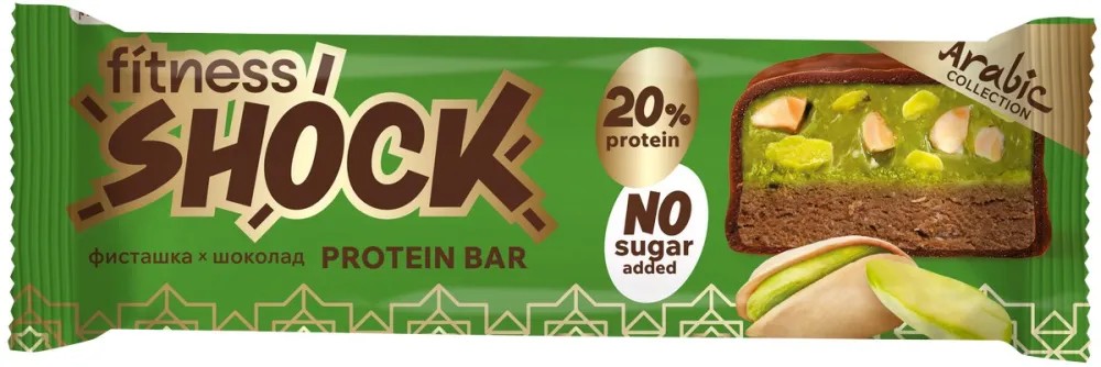 Батончик ФИТНЕС ШОК фисташка шоколад 50г