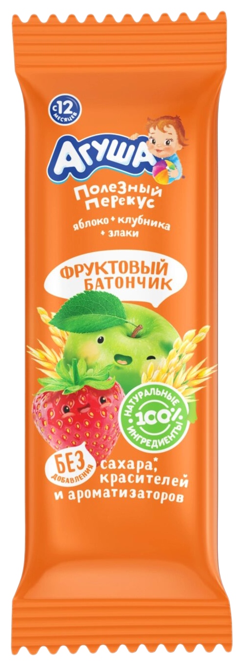 Батончик фруктовый АГУША яблоко клубника злаки м/у 15г
