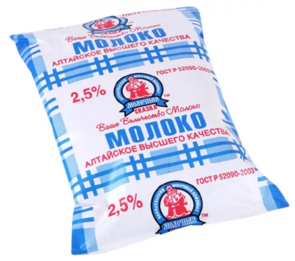 Молоко МОЛОЧНАЯ СКАЗКА пастер бзмж 2.5% п/пак 900г