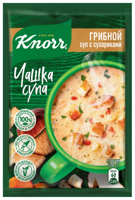 Чашка супа КНОРР грибной с сухариками 15.5г