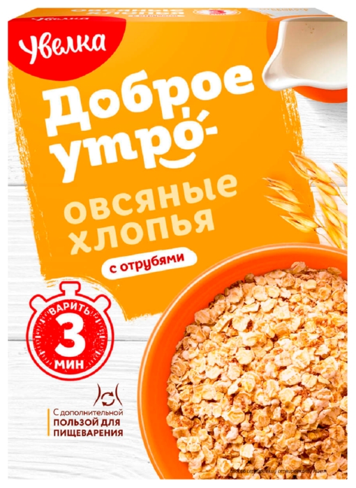 Овсяные хлопья УВЕЛЬСКИЕ КРУПЫ быстрые с отрубями карт/уп 400г