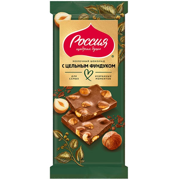 Шоколад РОССИЯ Голд Селект молочный с фундуком 75г