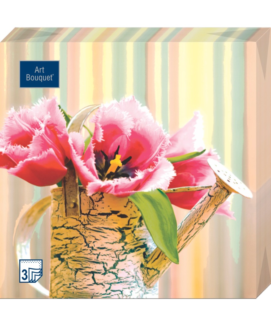 Салфетки БУКЕТ Натюрморт с тюльпанами микс с красным 33*33см 3сл 20шт