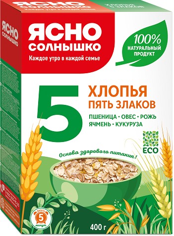 Хлопья ЯСНО СОЛНЫШКО 5 злаков карт/уп 400г