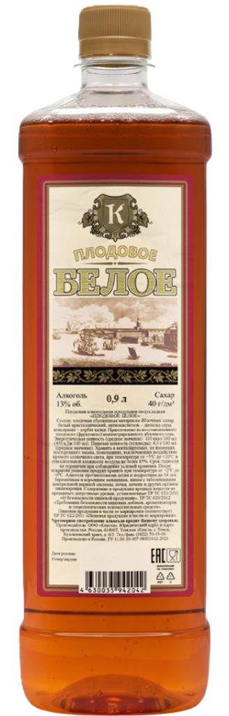 Плодовая алкогольная продукция КАХЕТИ Плодовое белое п/сл 13% 0.9л