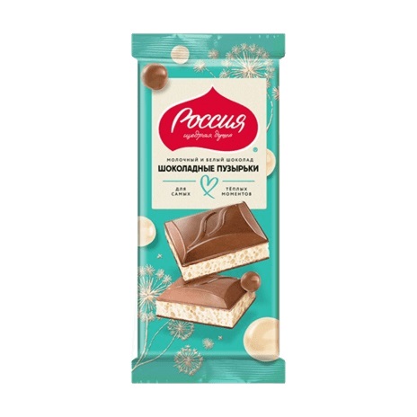 Шоколад РОССИЯ пористый молочный и белый 70г