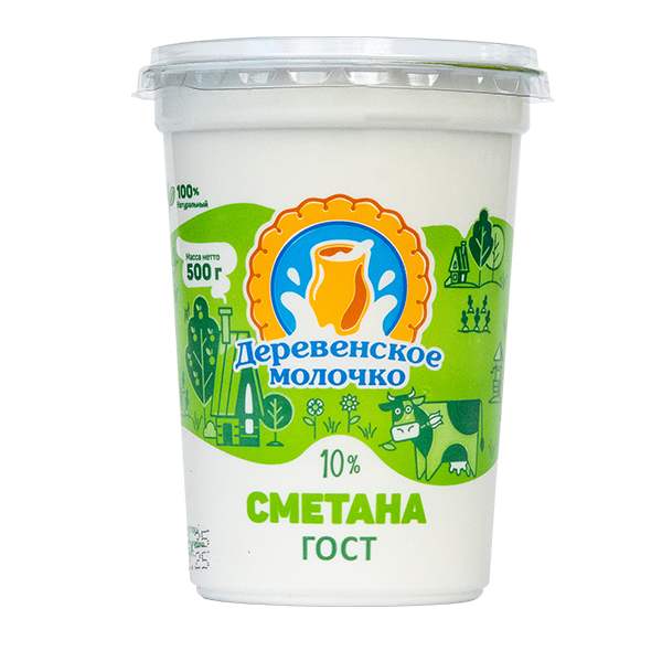 Сметана ДЕРЕВЕНСКОЕ МОЛОЧКО бзмж 10% стакан 500г