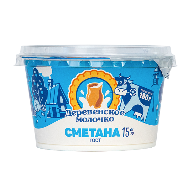 Сметана ДЕРЕВЕНСКОЕ МОЛОЧКО бзмж 15% стакан 180г
