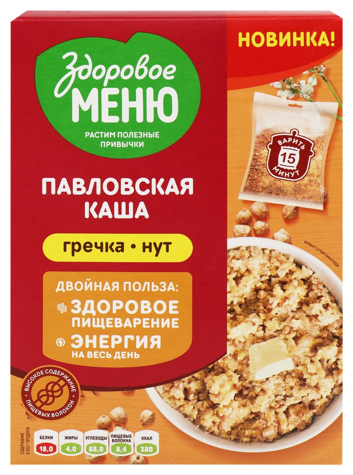 Каша ЗДОРОВОЕ МЕНЮ Павловская гречневая с нутом карт/уп 400г