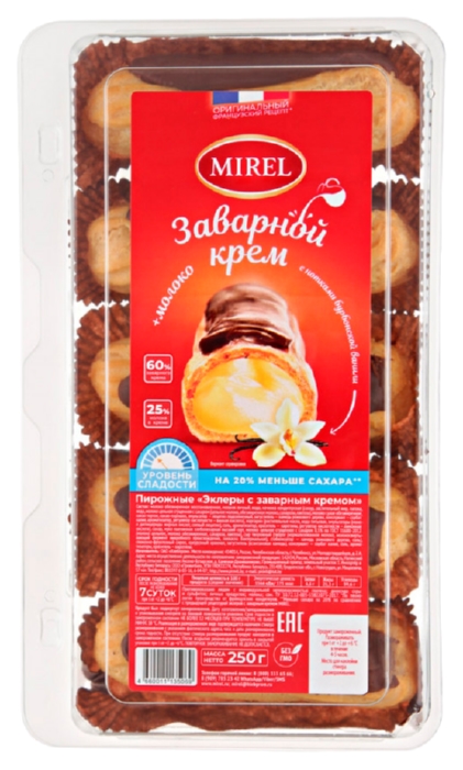 Пирожное МИРЕЛЬ Эклеры с заварным кремом 250г
