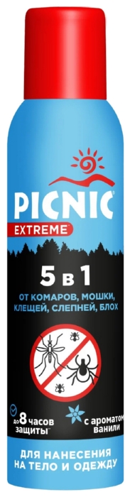 Аэрозоль ПИКНИК Экстрим 5в1 от комаров мошек клещей слепней блох 150мл