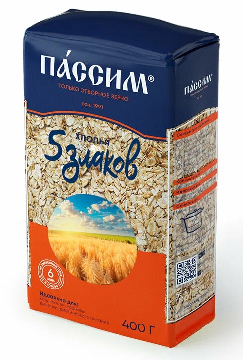 Хлопья ПАССИМ 5 злаков карт/уп 400г