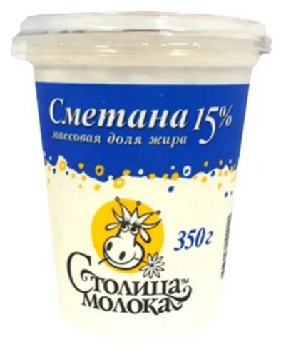Сметана СТОЛИЦА МОЛОКА бзмж 15% стакан 350г