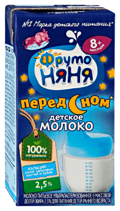 Молоко ФРУТОНЯНЯ питьевое перед сном ультрапастеризованное бзмж 2.5% т/пак 200мл