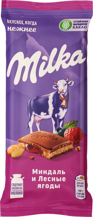 Шоколад МИЛКА молочный миндаль и лесные ягоды 80г