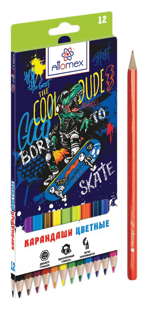 Карандаши цветные АТТОМИКС Скейтборд 12шт