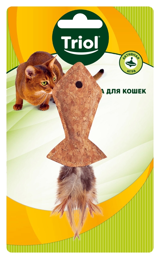 Игрушка для кошек ТРИОЛ Рыбка с перьями из пробки