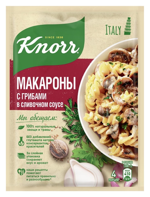 Смесь КНОРР На второе для макарон в сливочном соусе с грибами м/у 26г