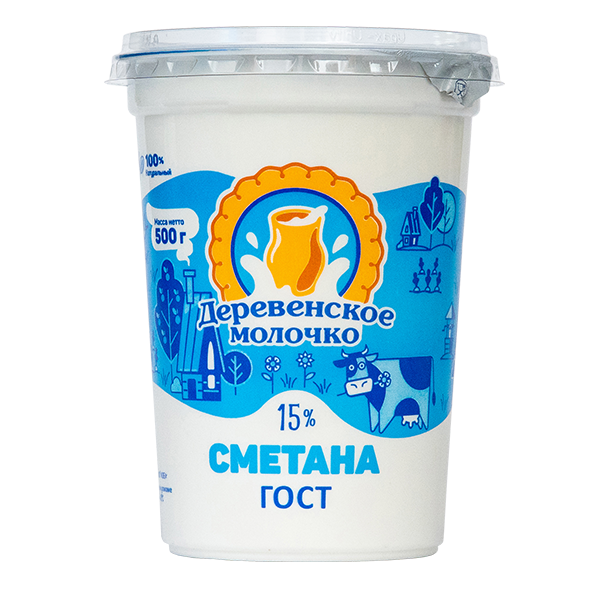 Сметана ДЕРЕВЕНСКОЕ МОЛОЧКО бзмж 15% стакан 500г
