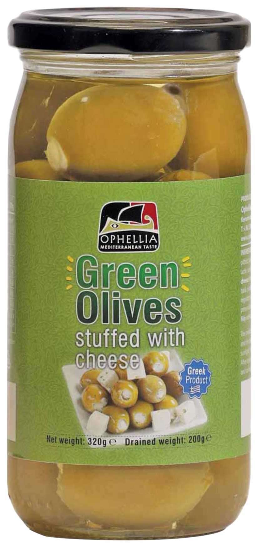 Оливки ОФЕЛЛИЯ зеленые с сыром ст/б 370мл