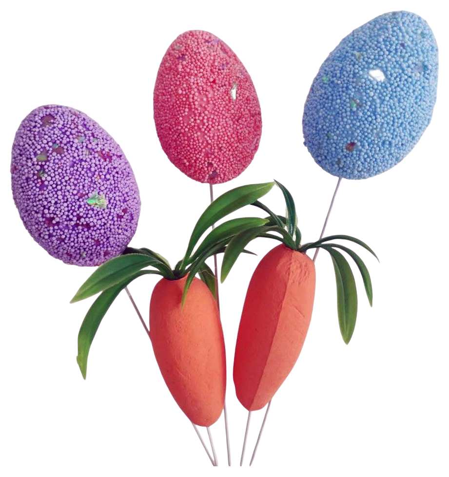 Декор пасхальный СФЕРА 3шт яйца на палке+2шт морковки 6см арт.3-0739-2