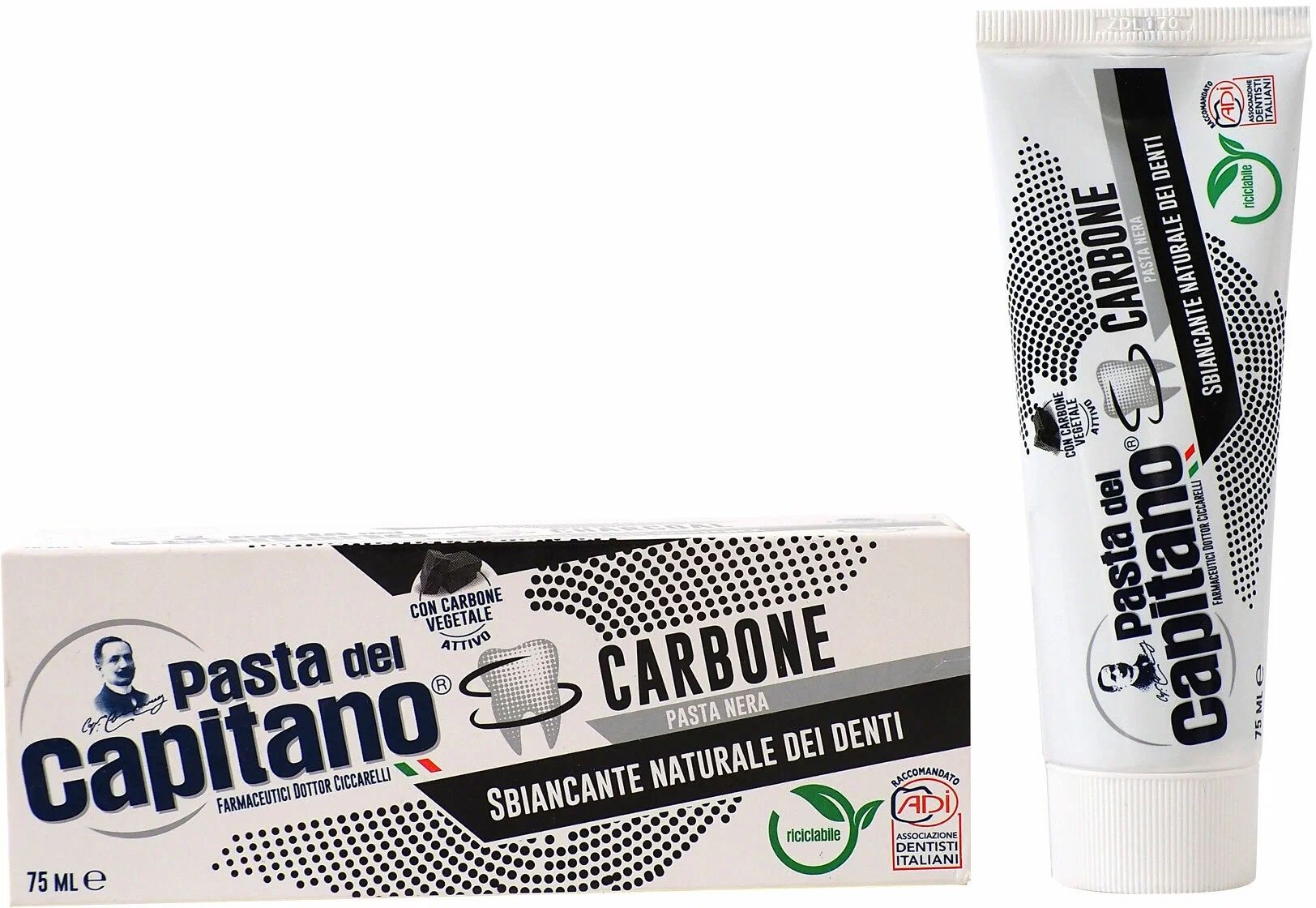 Зубная паста ПАСТА ДЕЛЬ КАПИТАНО Отбеливающая с древесным углем 75мл