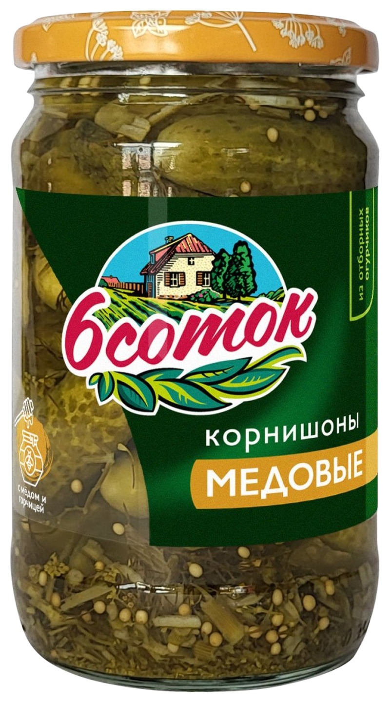 Огурцы ШЕСТЬ СОТОК корнишоны медовые ст/б 350мл